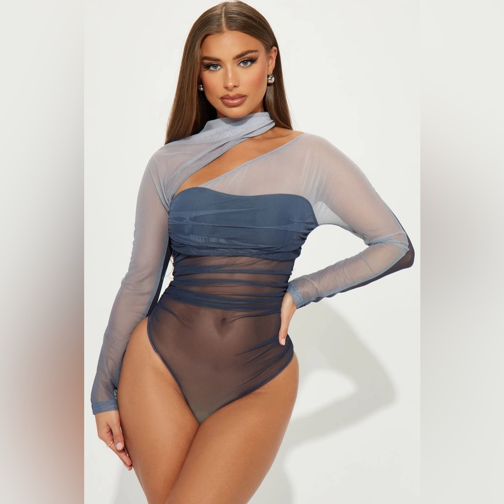 Elegant Sheer Navy Bodysuit